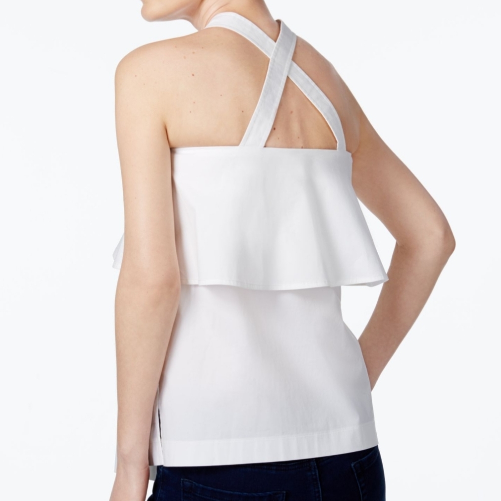 NEW Michael Kors white Ruffle button down Top - Picture 3 of 5